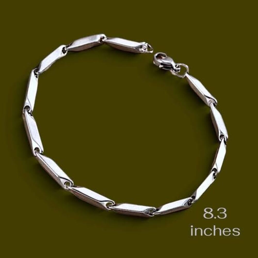 Silver Stainless Steel Geometric Rhombus Chain Link Bracelet 8.3 inches